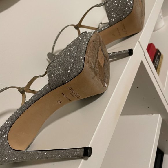 Jimmy Choo Metallic Silver Glitter Sandals - Picture 4 of 8